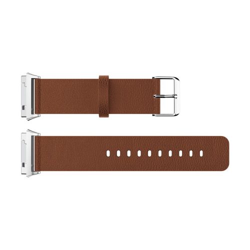 Litchi Texture Genuine Leather Bracelet Band Strap with Connector for Fitbit Ionic - Brown