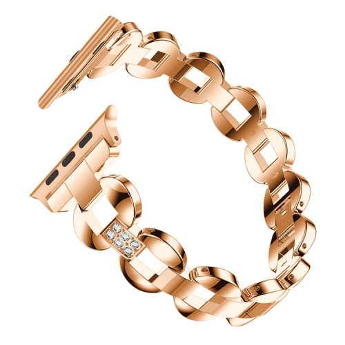 Diamonds Decor Loop Links Watch Strap Replacement for Apple Watch Series 10 42mm / 9 8 7 41mm / SE (2023) SE (2022) SE 6 5 4 40mm / 3 2 1 38mm - White Diamonds / Rose Gold