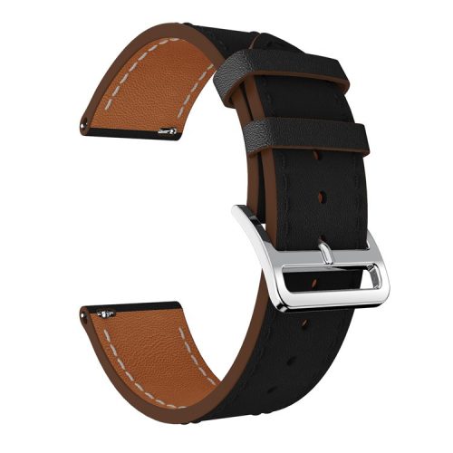 23mm Genuine Leather Wrist Strap for Fitbit Versa, Adjustable Replacement Watch Band - Black