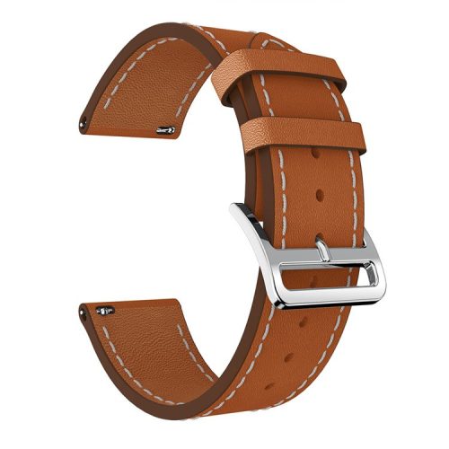 23mm Genuine Leather Wrist Strap for Fitbit Versa, Adjustable Replacement Watch Band - Brown