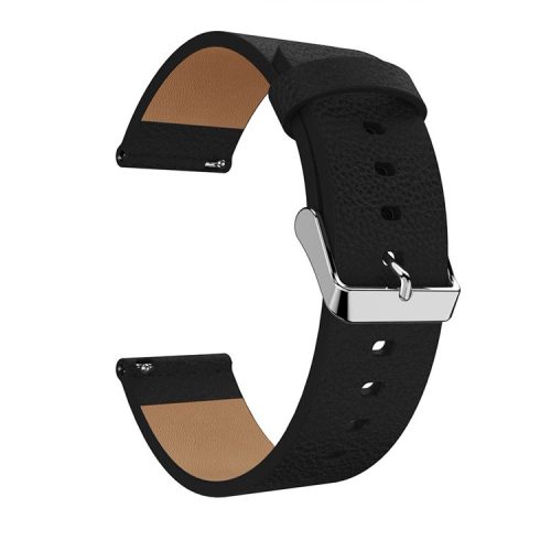 For Fitbit Versa Litchi Texture Genuine Leather Watch Band Strap Replacement, Length: 115 + 85mm - Black