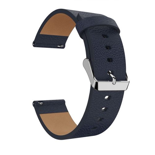 For Fitbit Versa Litchi Texture Genuine Leather Watch Band Strap Replacement, Length: 115 + 85mm - Dark Blue