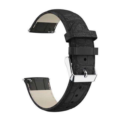 22mm Crocodile Texture Genuine Leather Watch Band for Fitbit Versa - Black