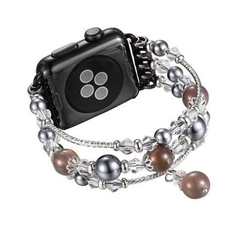 Agate Beads Pearl Watch Bracelet Strap for Apple Watch Series 10 46mm / Ultra 2 Ultra 49mm / 9 8 7 45mm / SE (2023) SE (2022) SE 6 5 4 44mm / 3 2 1 42mm - Brown