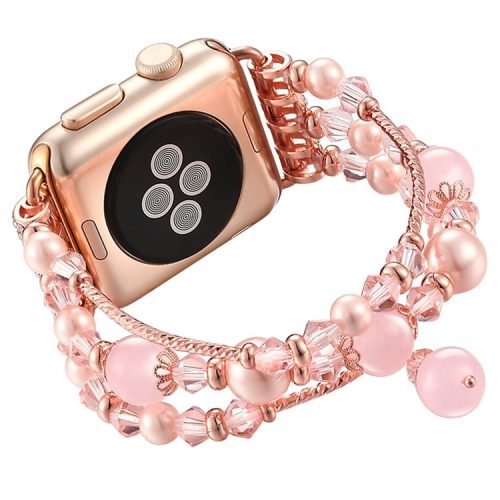 Agate Beads Pearl Wristwatch Bracelet Strap for Apple Watch Series 10 46mm / Ultra 2 Ultra 49mm / 9 8 7 45mm / SE (2023) SE (2022) SE 6 5 4 44mm / 3 2 1 42mm - Pink