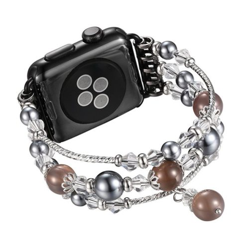 Agate Beads Pearl Watch Bracelet Strap for Apple Watch Series 10 42mm / 9 8 7 41mm / SE (2023) SE (2022) SE 6 5 4 40mm / 3 2 1 38mm - Brown