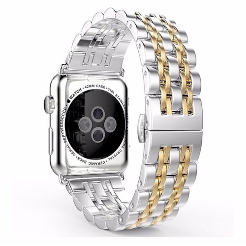 Classic Seven Beads Stainless Steel Watch Strap Replacement for Apple Watch Series 10 46mm / Ultra 2 Ultra 49mm / 9 8 7 45mm / SE (2023) SE (2022) SE 6 5 4 44mm / 3 2 1 42mm - Silver / Gold