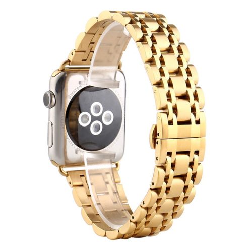 Classic Seven Beads Stainless Steel Wristwatch Band Replacement for Apple Watch Series 10 46mm / Ultra 2 Ultra 49mm / 9 8 7 45mm / SE (2023) SE (2022) SE 6 5 4 44mm / 3 2 1 42mmm - Gold