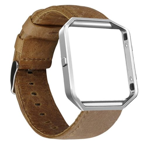 Classic Buckle Crazy Horse PU Leather Watch Band with Dial Frame for Fitbit Blaze - Brown