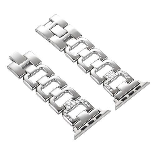 D-Shape Rhinestone Decor Stainless Steel Watch Strap for Apple Watch Series 10 42mm / 9 8 7 41mm / SE (2023) SE (2022) SE 6 5 4 40mm / 3 2 1 38mm - Silver