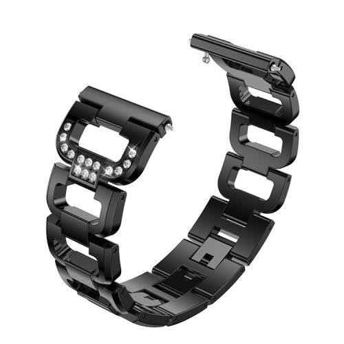 22mm D-shape Rhinestone Decor Alloy Watch Band for Fitbit Versa - Black