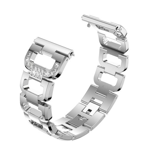 22mm D-shape Rhinestone Decor Alloy Watch Strap for Fitbit Versa - Silver