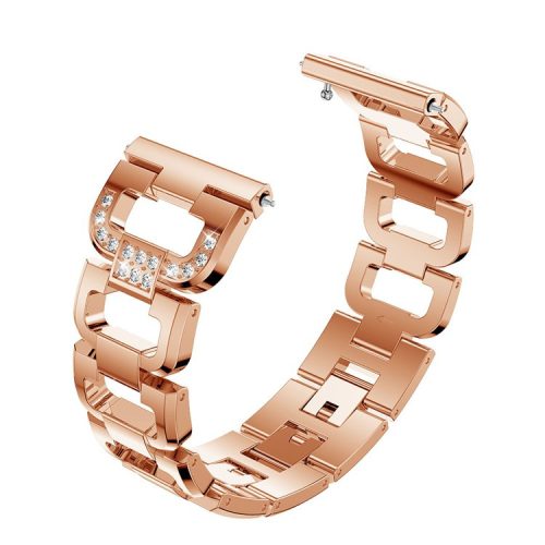 22mm D-shape Rhinestone Decor Alloy Watch Band Wrist Strap for Fitbit Versa - Rose Gold