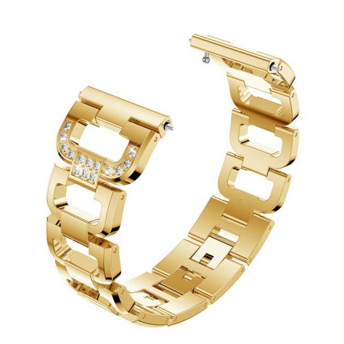 22mm D-shape Rhinestone Decor Alloy Watch Strap Bracelet Replacement for Fitbit Versa - Gold