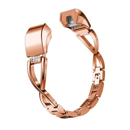 X-shape Rhinestone Decor Alloy Wrist Strap Replacement for Fitbit Alta HR - Rose Gold