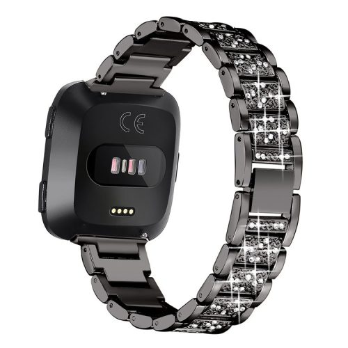 Rhinestone Decor Metal Watch Band Strap Replacement Smart Watch Accessories for Fitbit Versa - Black