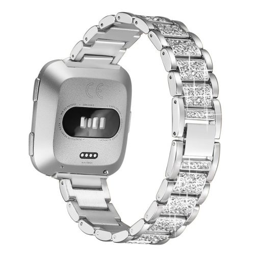 Rhinestone Decor Metal Watch Band Strap Replacement Smart Watch Accessories for Fitbit Versa - Silver