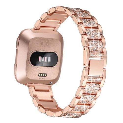 Rhinestone Decor Metal Watch Band Strap Replacement Smart Watch Accessories for Fitbit Versa - Rose Gold