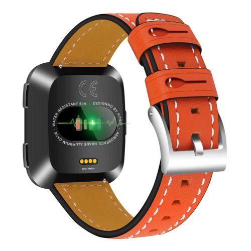 Genuine Leather Wristwatch Replacement Strap for Fitbit Versa - Orange