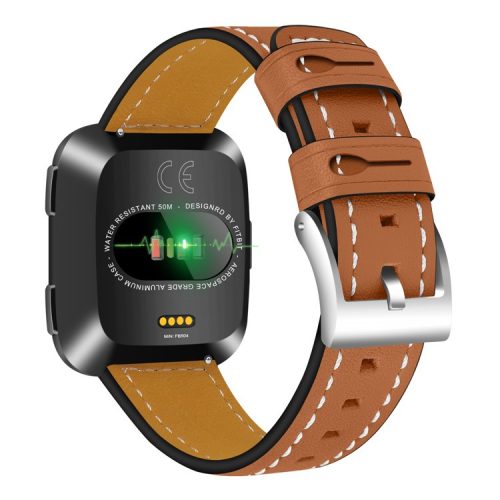 Genuine Leather Replacement Watch Strap for Fitbit Versa - Brown