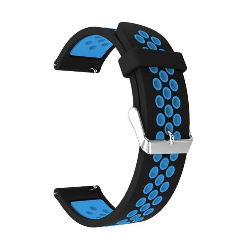 20mm Two-tone Silicone Watch Band for Samsung Galaxy Watch 42mm, Hollow Adjustable Wrist Strap - Black / Sky Blue