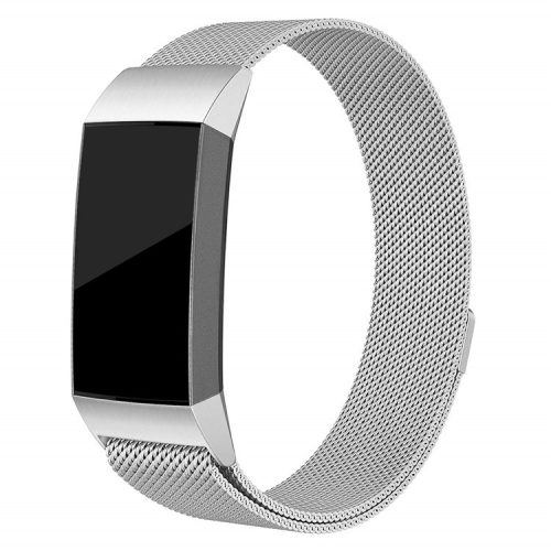 For Fitbit Charge 3 Luxury Milanese Watch Strap Stainless Steel Magnetic Adjustable Watch Band - Size: L / Silver