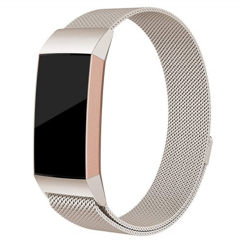 For Fitbit Charge 3 Luxury Milanese Watch Band Stainless Steel Magnetic Watch Strap - Size: L / Champagne Gold