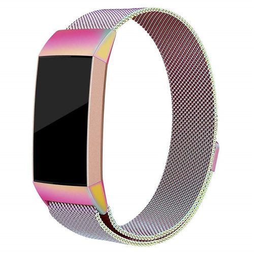 Luxury Milanese Mesh Watchband for Fitbit Charge 3 Stainless Steel Magnetic Watch Strap Replacement - Size: S / Multi-color