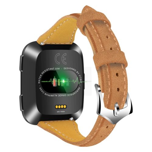 Streamline Design Genuine Leather Watch Bracelet Strap for Fitbit Versa - Light Brown