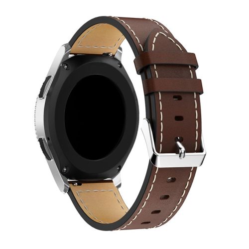 22mm Genuine Leather Watch Band Adjustable Watchband Replacement with White Stitching for Samsung Galaxy Watch 46mm - Coffee