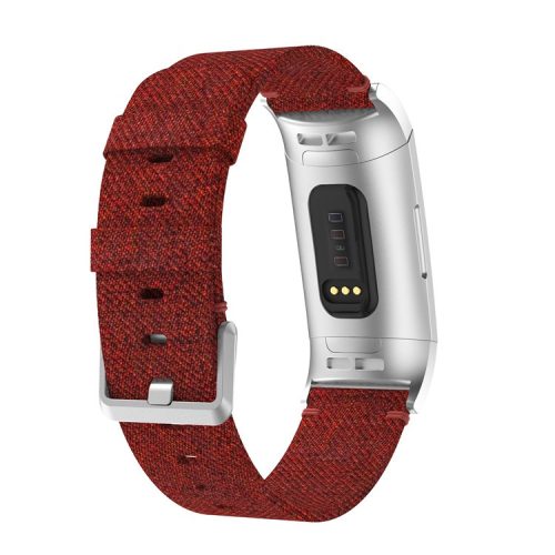 Canvas Watch Band Strap for Fitbit Charge 3 Bracelet Wristband Replacement - Red