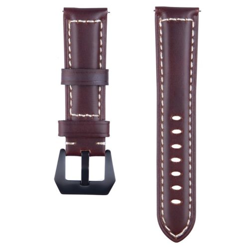 22mm Universal Cowhide Leather Watch Band for Samsung Gear S3 Classic/Frontier etc - Glossy / Brown