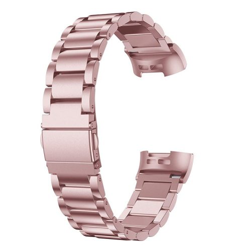 Stainless Steel Three Beads Watch Wrist Band Strap for Fitbit Charge 4 / 3 - Rose Gold