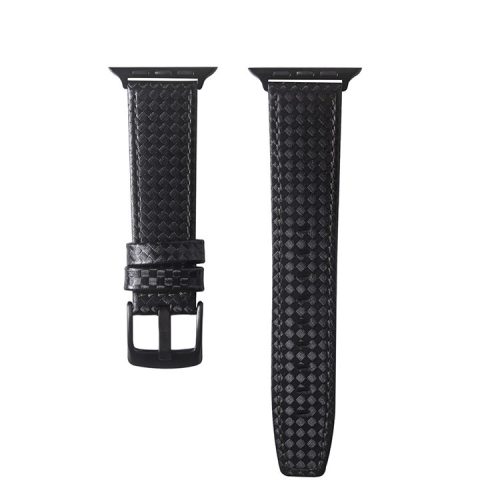 Carbon Fiber Texture Genuine Leather Watch Band for Apple Watch Series 10 46mm / Ultra 2 Ultra 49mm / 9 8 7 45mm / SE (2023) SE (2022) SE 6 5 4 44mm / 3 2 1 42mm - All Black