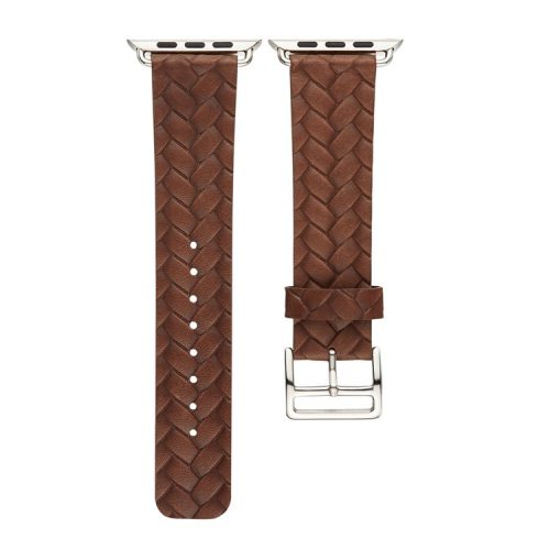 Woven Texture Genuine Leather Wristband Watch Accessory for Apple Watch Series 10 46mm / Ultra 2 Ultra 49mm / 9 8 7 45mm / SE (2023) SE (2022) SE 6 5 4 44mm / 3 2 1 42mm - Coffee