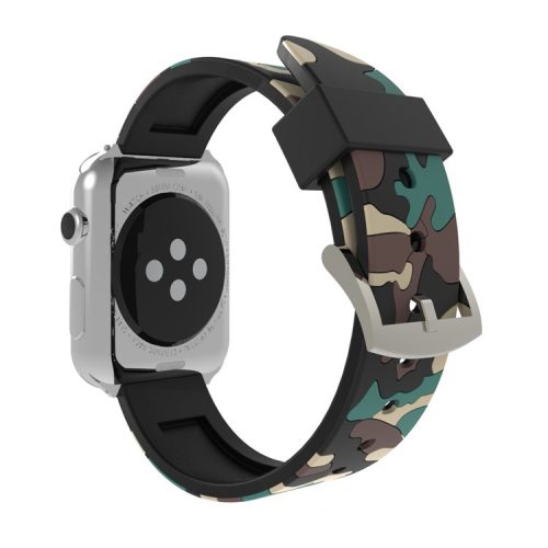 Camouflage Pattern Flexible Silicone Watch Strap for Apple Watch Series 10 42mm / 9 8 7 41mm / SE (2023) SE (2022) SE 6 5 4 40mm / 3 2 1 38mm - Khaki