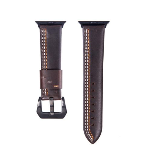 Cowhide Genuine Leather Watch Accessory Strap for Apple Watch Series 10 46mm / Ultra 2 Ultra 49mm / 9 8 7 45mm / SE (2023) SE (2022) SE 6 5 4 44mm / 3 2 1 42mm - Coffee