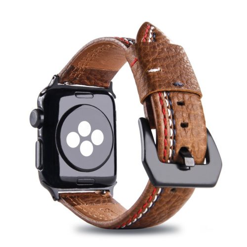 Cowhide Genuine Leather Wristwatch Strap Accessory for Apple Watch Series 10 42mm / 9 8 7 41mm / SE (2023) SE (2022) SE 6 5 4 40mm / 3 2 1 38mm - Brown