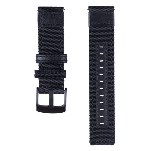 Universal 22mm Nylon Woven with Genuine Leather Wrist Strap for Samsung Galaxy Watch 46mm etc. - Black