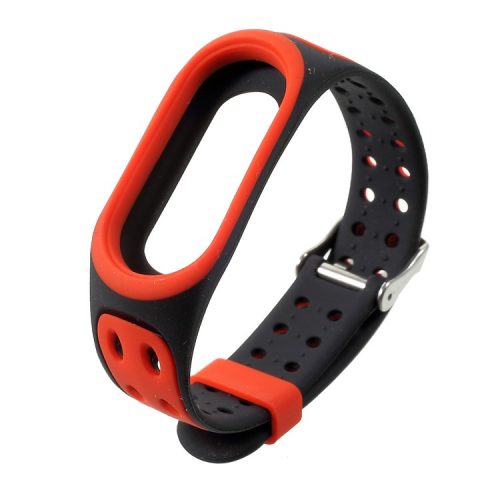 Breathable Bi-color Silicone Watch Band for Xiaomi Mi Smart Band 4 / Mi Band 3 - Red / Black