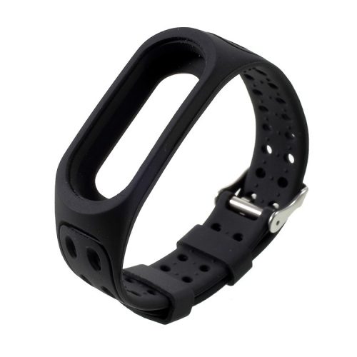 Breathable Bi-color Silicone Watch Strap for Xiaomi Mi Smart Band 4 / Mi Band 3 - All Black