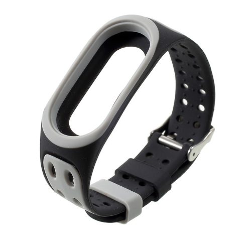 Breathable Bi-color Silicone Watch Wrist Band Strap for Xiaomi Mi Smart Band 4 / Mi Band 3 - Grey / Black