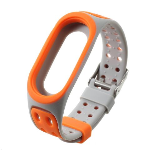 Two-color Silicone Watch Band Strap for Xiaomi Mi Smart Band 4 / Mi Band 3 - Orange / Grey