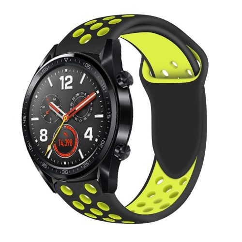 Bi-color Soft Silicone Watchband Strap for Huawei Watch GT - Black / Yellow