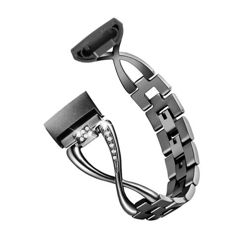 X Shape Rhinestone Decor Stainless Steel Band for Fitbit Charge 4 / 3 - Black