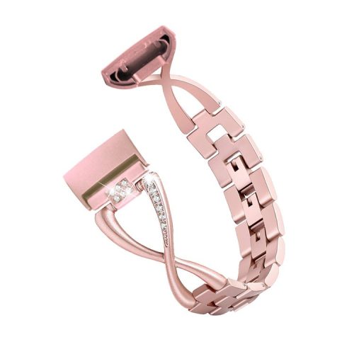 X Shape Rhinestone Decor Stainless Steel Watch Band for Fitbit Charge 4 / 3 - Rose Gold