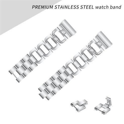 For Fitbit Charge 4/3 D Shape Rhinestone Decor Metal Alloy Band Smart Watch Strap Replacement - Silver