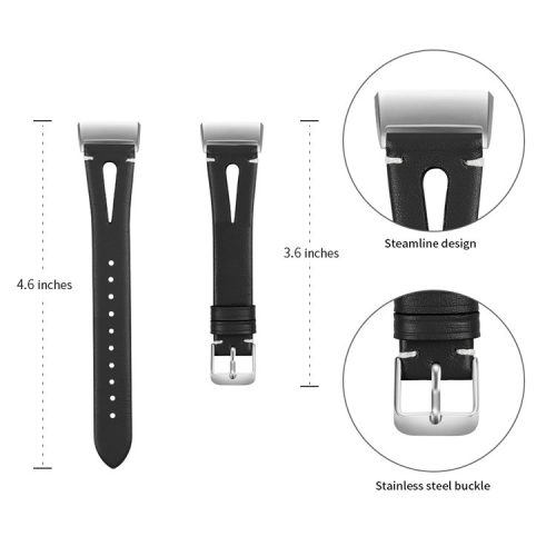 Hollow Genuine Leather Watch Band for Fitbit Charge 4 / 3 - Black