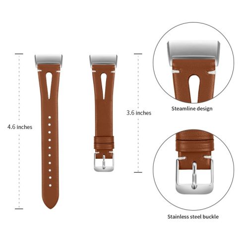 Hollow Genuine Leather Watch Band for Fitbit Charge 4 / 3 - Brown