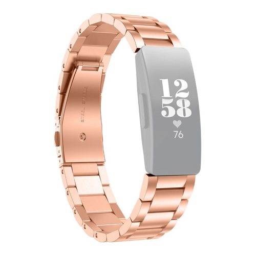 Three Beads Stainless Steel Watch Strap with Folding Clasp for Fitbit Inspire / Inspire HR - Rose Gold